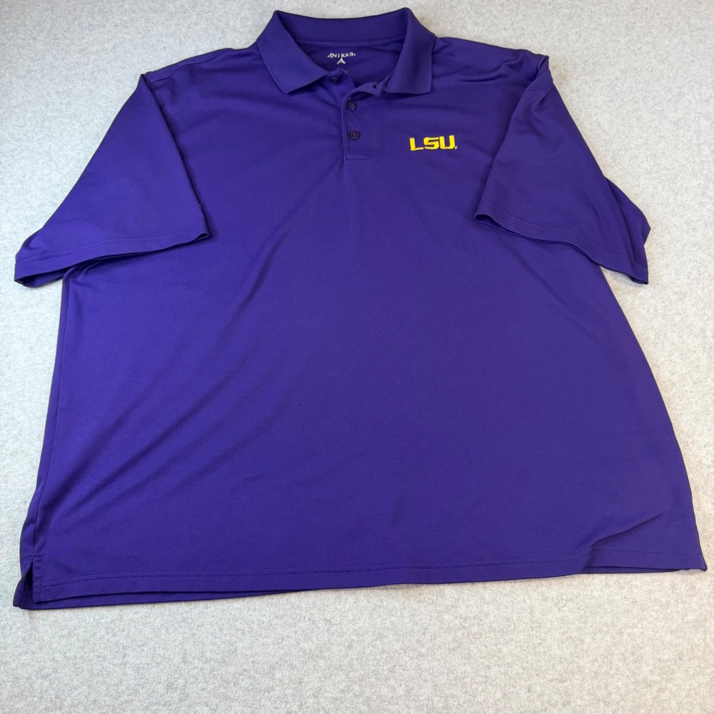 Antigua LSU Tigers Mens 2XL Purple Short Sleeve Performance Polo Shirt NCAA